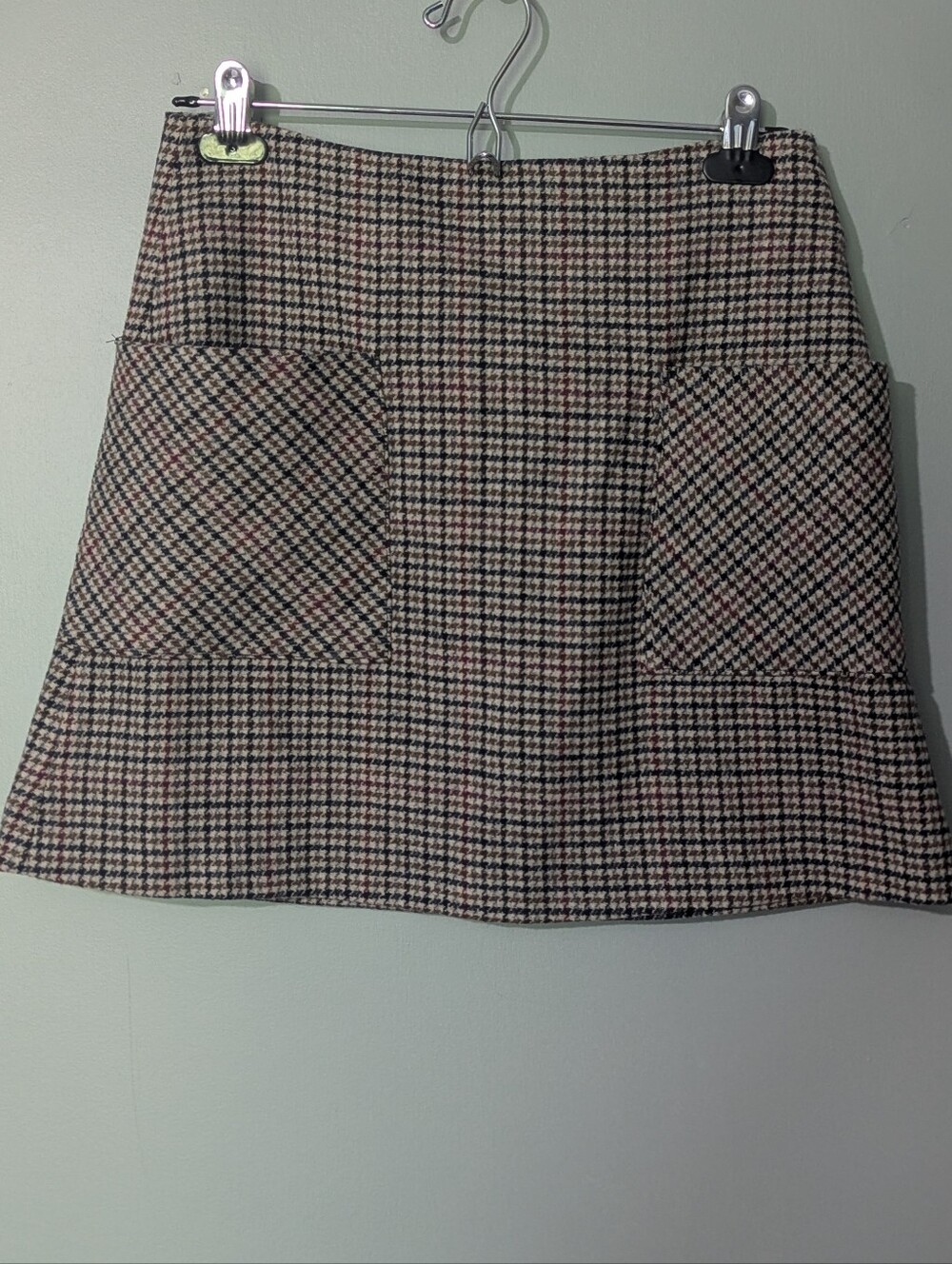 Frank & Oak Womens Wool Blend Glen Check A-Line Mini Skirt Dark Academia Pockets